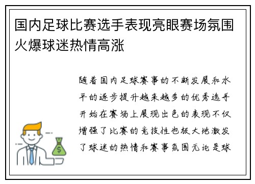国内足球比赛选手表现亮眼赛场氛围火爆球迷热情高涨