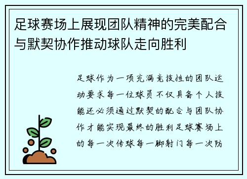足球赛场上展现团队精神的完美配合与默契协作推动球队走向胜利
